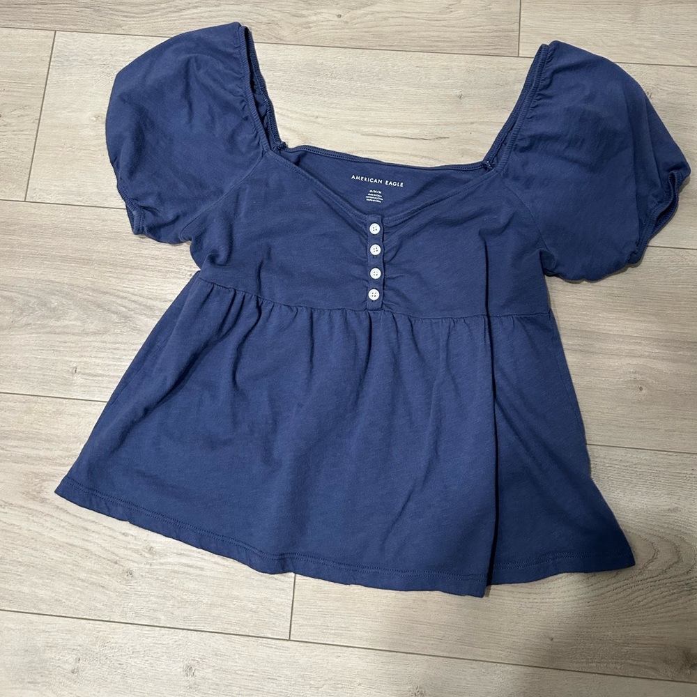 American Eagle Outfitters Navy Puff Sleeve Blouse, Women’s Size M